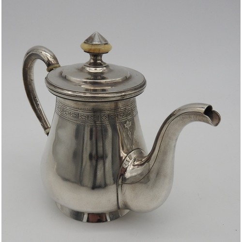 423 - A 19TH CENTURY FRENCH SILVER TEAPOT, circa 1896, baluster form with stepped beaded edge lid surmount... 