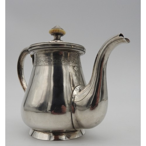 423 - A 19TH CENTURY FRENCH SILVER TEAPOT, circa 1896, baluster form with stepped beaded edge lid surmount... 