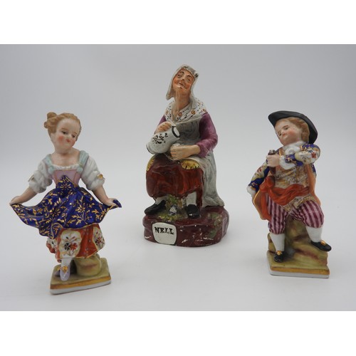 371A - A 19TH CENTURY STAFFORDSHIRE FIGURE, depicting Nell, the Cobbler's Wife, along with two 19th century... 