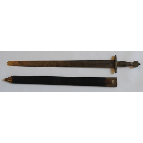 99 - A THEATRICAL REPLICA SHORTSWORD, metal wire grip with circular finial mounted pommel, the elliptical... 