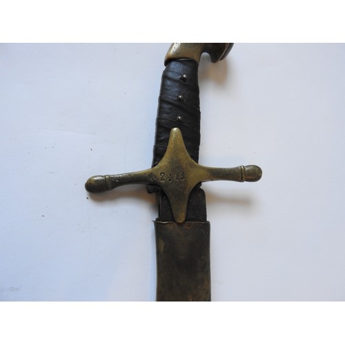 106 - A THEATRICAL REPLICA OF A PERSIAN SHAMSHIR SWORD, studded leather grip, right angled pommel, in a le... 