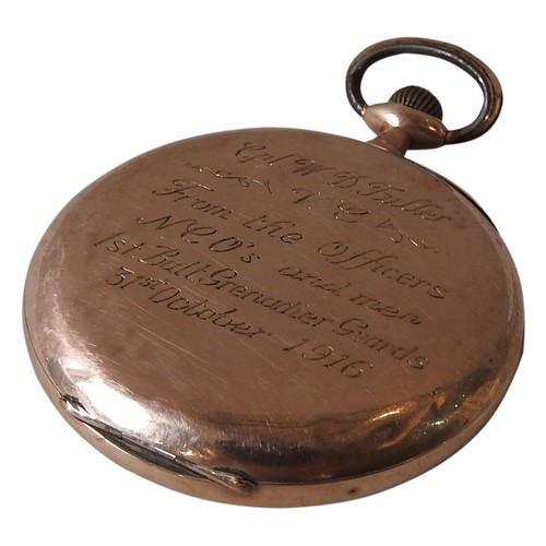 363 - A FIRST WORLD WAR 9CT GOLD CASED POCKET WATCH, presented to Victoria Cross recipient Wilfred Fuller,... 