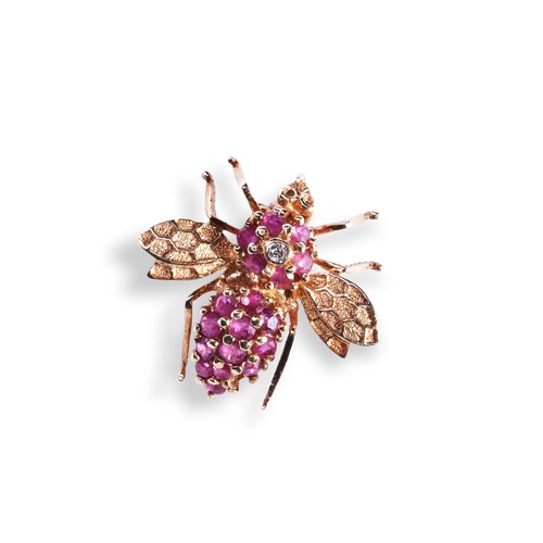 64 - A CONTEMPORARY RUBY AND DIAMOND BEE BROOCH set throughout with circular mixed-cut rubies, all claw s... 