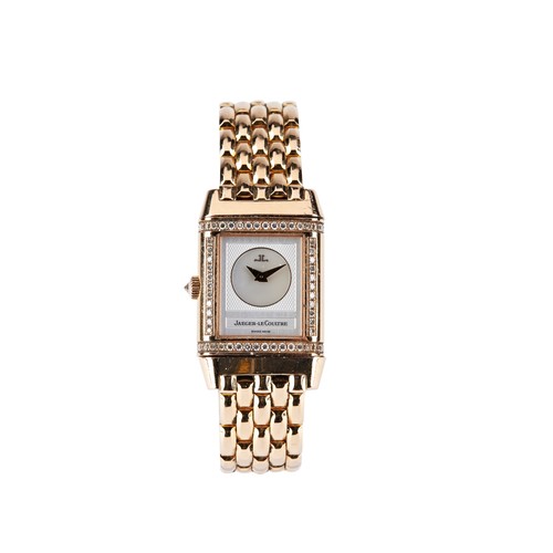 170 - JAEGER LE COULTRE: AN 18CT YELLOW GOLD AND DIAMOND SET LADIES DUETTO REVERSO WRISTWATCHref. 266.2.44... 