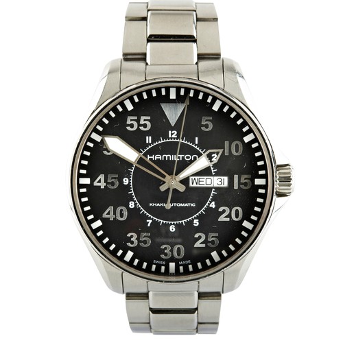 178 - HAMILTON: A STEEL AUTOMATIC WRISTWATCHREF.H647150, black dial signed Hamilton, Khaki-automatic, rais... 