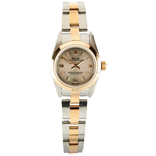 169 - ROLEX. REF 76183: A LADYS STEEL AND PRECIOUS YELLOW METAL OYSTER PERPETUAL WRISTWATCH,fully signed g... 