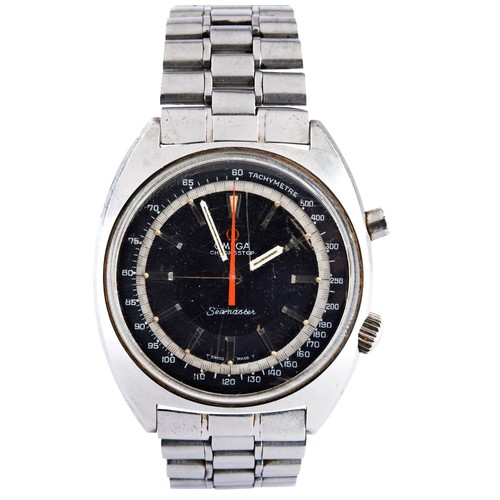 176 - OMEGA. A STEEL SEAMASTER CHRONOSTOP WRISTWATCHREF 145.007; signed black dial with orange centre seco... 