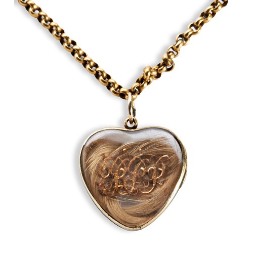 160 - A VICTORIAN HEART LOCKET NECKLACE, CIRCA 1860composed of nine heart shaped lockets, containing plait... 