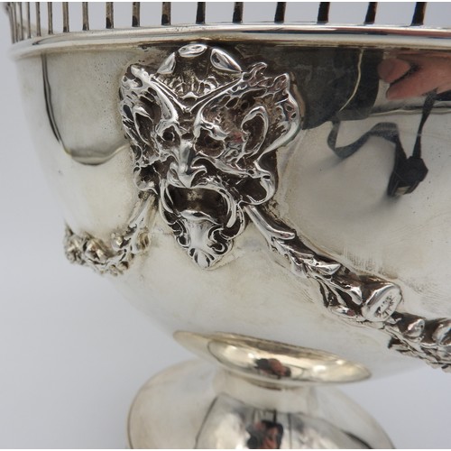 293 - A LARGE SILVER FRUIT BOWL, tapered form bowl raised on a pedestal base, with hand cut pierced rims, ... 