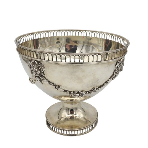 293 - A LARGE SILVER FRUIT BOWL, tapered form bowl raised on a pedestal base, with hand cut pierced rims, ... 