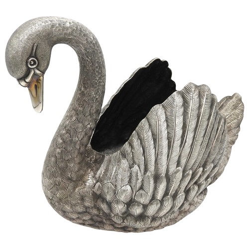 297 - A LARGE & FINE ELIZABETH II SILVER SWAN CENTREPIECEMARK OF C. J. VANDER, LONDON 1971naturalistic... 