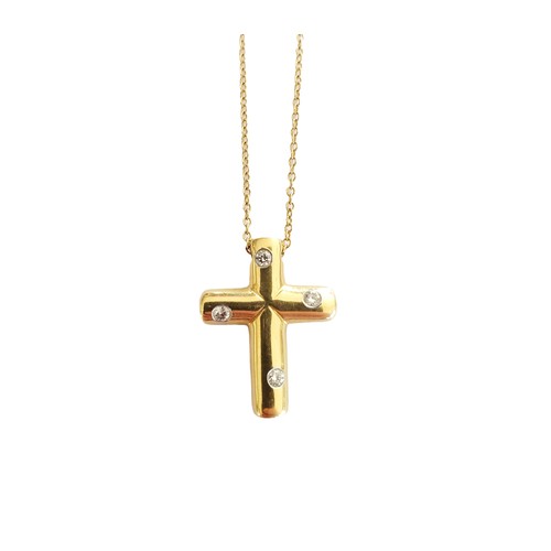 114 - A TIFFANY DIAMOND SET CROSS NECKLACEthe cross set with four flush set, round brilliant cut diamonds,... 