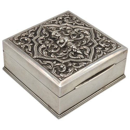 319 - A VINTAGE SILVER NIELLO BOX, CIRCA 1930by Alex & Co, Siam, square form with wood lined interior,... 