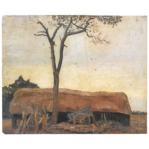 263 - NORA MUNRO SUMMERS (1892-1948) 'THE BARN' (1928) OIL PAINTING ON BOARD, signed and dated along top l... 