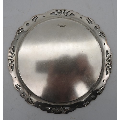 332 - A SILVER ART NOUVEAU DISH BY MAPPIN & WEBB, circular form with pierced scroll foliate rim20.5 cm... 