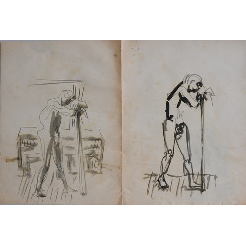 274 - CECIL COLLINS (1908-1989) INK, PEN, WASH /  PAPER LIFE STUDY OF STANDING MALE, unframed bi-fold Prov... 