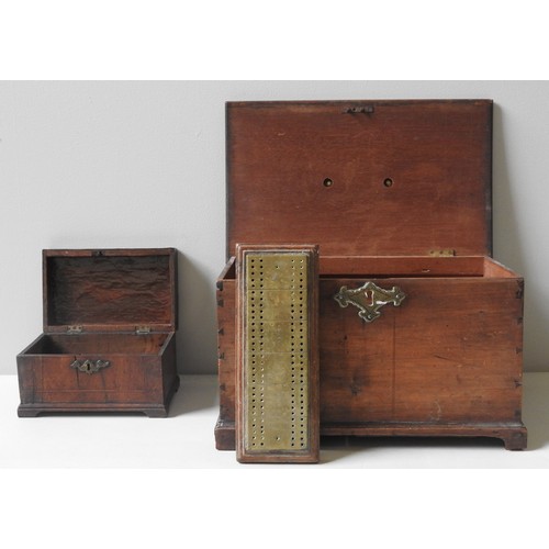 206 - A GEORGE III OAK AND CEDARWOOD DEED BOX, EARLY 19TH CENTURY, along with a smaller George III walnut ... 