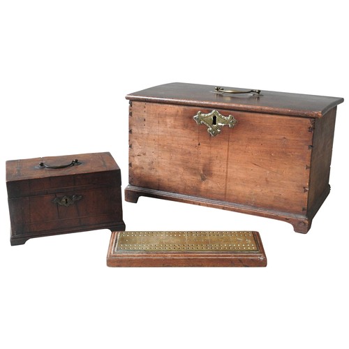 206 - A GEORGE III OAK AND CEDARWOOD DEED BOX, EARLY 19TH CENTURY, along with a smaller George III walnut ... 