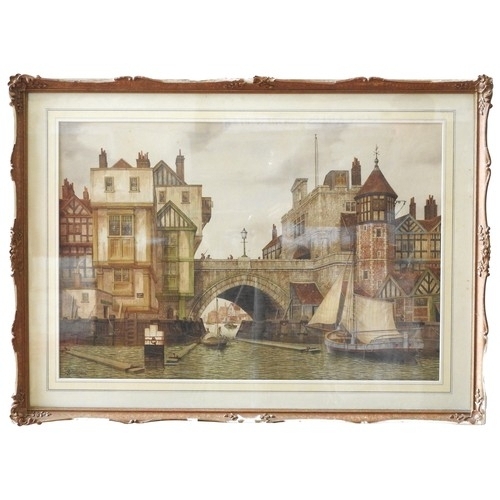 261 - TWO WATER COLOURS BY JAMES LAWSON STEWART (1841-1929) 'OLD LONDON BRIDGE' , depicting scenes from ea... 