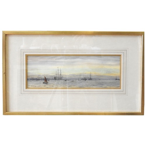 266 - WILLIAM LIONEL WYLLIE RA, (1851-1931) 'VESSELS OFF PORTSMOUTH, INCLUDING HMS VICTORY' WATERCOLOUR, s... 