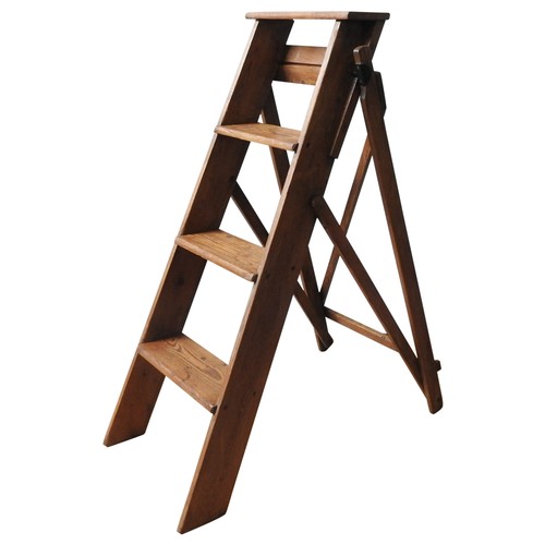 71 - A LATE 19TH CENTURY PINE STEP LADDER, four tread folding 'A' frame