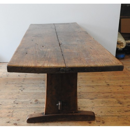 80 - A PINE REFECTORY TABLE, EARLY 19TH CENTURY, simplistic rustic form, substantial twin board top sat a... 