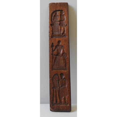 358 - A DUTCH FRUITWOOD GINGERBREAD MOULD, LATE 18TH/EARLY 19TH CENTURY, carved with three figures on each... 