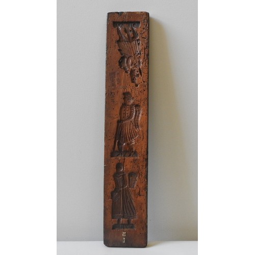 358 - A DUTCH FRUITWOOD GINGERBREAD MOULD, LATE 18TH/EARLY 19TH CENTURY, carved with three figures on each... 