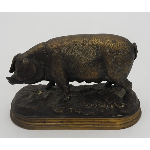 288 - AFTER PIERRE JULES MENE (1810-1879) GILT BRONZE FIGURE OF SOW, on a naturalistic modelled base14 x 2... 