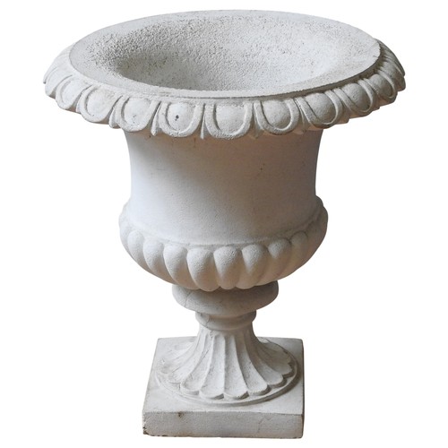 88 - A CONTEMPORARY DECORATIVE PLASTER URN, campagna form with fluted decoration, formed in two sections ... 