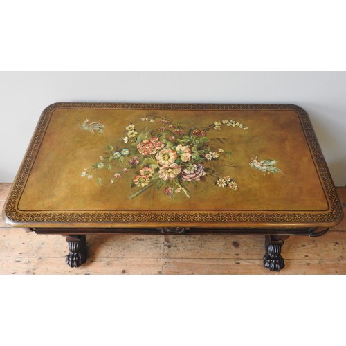 83 - A REGENCY ROSEWOOD CENTRE TABLE, CIRCA 1815, the slate top hand painted with floral spray decoration... 