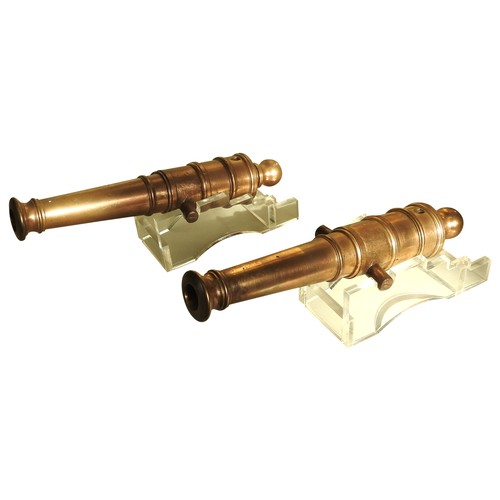 201 - A PAIR OF POLISHED BRONZE CANNON REPLICAS, LATE 19TH CENTURY, based on 18th century British naval ca... 