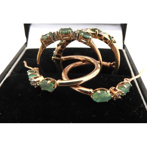 295 - TWO GOLD RINGS AND A PAIR OF YELLOW METAL HOOP EARRINGS, all set with semi precious stones, the two ... 