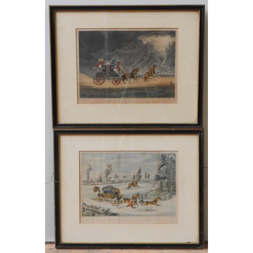 223 - AFTER JAMES POLLARD (1797-1867) TWO ENGRAVINGS BY G. REEVES, entitled 'The Mail Coach in a Thunderst... 