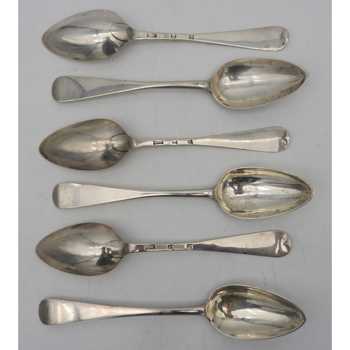 337 - A SET OF SIX SCOTTISH SILVER SERVING SPOONS, CIRCA 1776, simplistic form, bears the mark of Milne &a... 