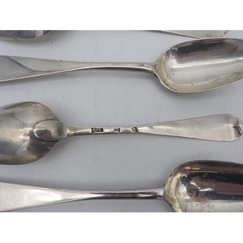 337 - A SET OF SIX SCOTTISH SILVER SERVING SPOONS, CIRCA 1776, simplistic form, bears the mark of Milne &a... 