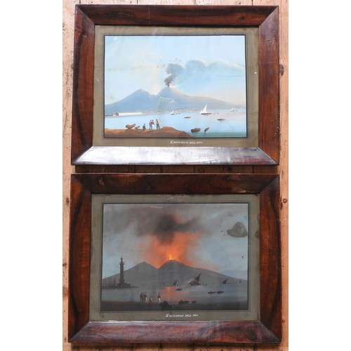 218 - A PAIR OF 19TH CENTURY GOUACHE PAINTINGS, depicting the eruption of Mount Vesuvius, as seen from Nap... 