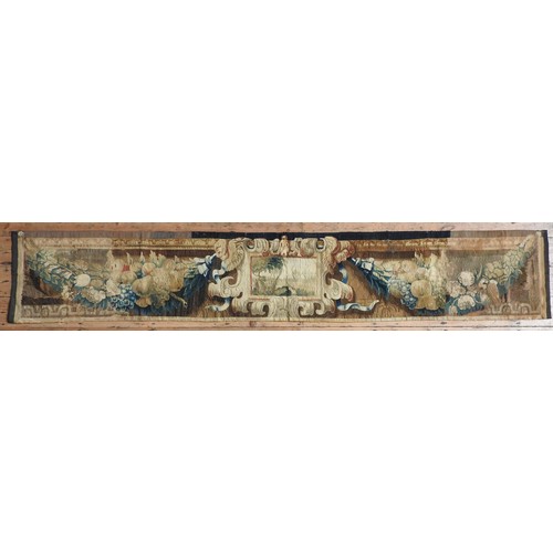 360 - A FINE LATE 17TH /18TH CENTURY FRENCH BORDER TAPESTRY, central scroll cartouche depicting rural scen... 