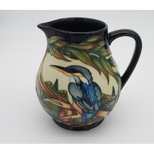 375 - A KINGFISHER JUG BY PHILLIP GIBSON FOR MOORCROFT, CIRCA 2000, baluster waisted form, vibrant panoram... 