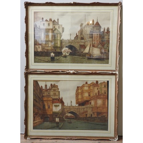 261 - TWO WATER COLOURS BY JAMES LAWSON STEWART (1841-1929) 'OLD LONDON BRIDGE' , depicting scenes from ea... 