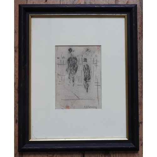 383 - AFTER L.S LOWRY (1887-1976) CHARCOAL / PAPER SKETCH OF TWO FIGURES, bears the signature L.S Lowry18 ... 