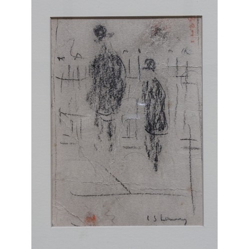 383 - AFTER L.S LOWRY (1887-1976) CHARCOAL / PAPER SKETCH OF TWO FIGURES, bears the signature L.S Lowry18 ... 