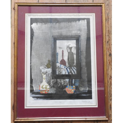 386 - GERALDINE DAVIDSON 'STILL LIFE II' SIGNED LTD PRINT, along with a colour print of Jerusalem by Hanna... 