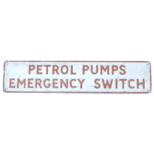 112 - A VINTAGE CAST ALUMINIUM SIGN, CIRCA 1950, impressed red painted lettering reads ' Petrol Pumps Emer... 