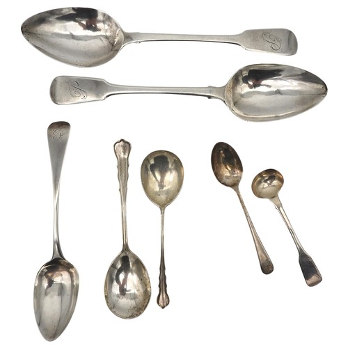 334 - A MIXED LOT OF SILVER FLAT WARE, 19TH CENTURY, including a bright cut pair of comprised of a pair of... 