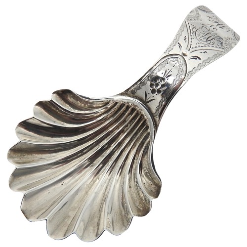 335 - A SILVER CADDY SPOON BY HESTER BATEMAN, shell form bowl and bright cut handle, marked London 17867 c... 