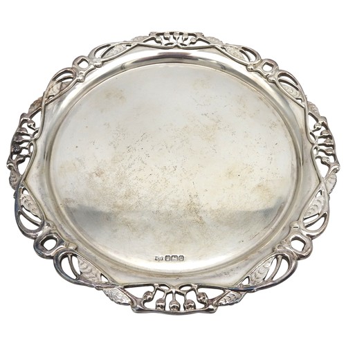 332 - A SILVER ART NOUVEAU DISH BY MAPPIN & WEBB, circular form with pierced scroll foliate rim20.5 cm... 