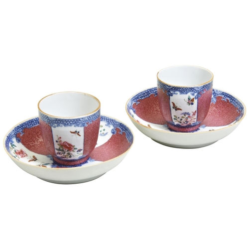 247 - A RARE PAIR OF CHINESE PORCELAIN FAMILLE ROSE TEA BOWLS AND SAUCERSQIANLONG PERIOD (1736-1795)painte... 