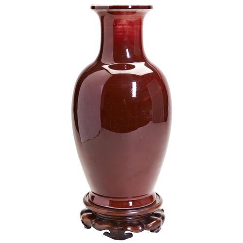 162 - LARGE SANG-DE-BOEUF GLAZED VASE20TH CENTURYcovered in a deep rich crushed strawberry-red glaze thinn... 