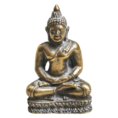 540 - MINIATURE GILT-BRONZE BUDDHA20TH CENTURYshown seated in dhyanasana on a double lotus base3cm high... 